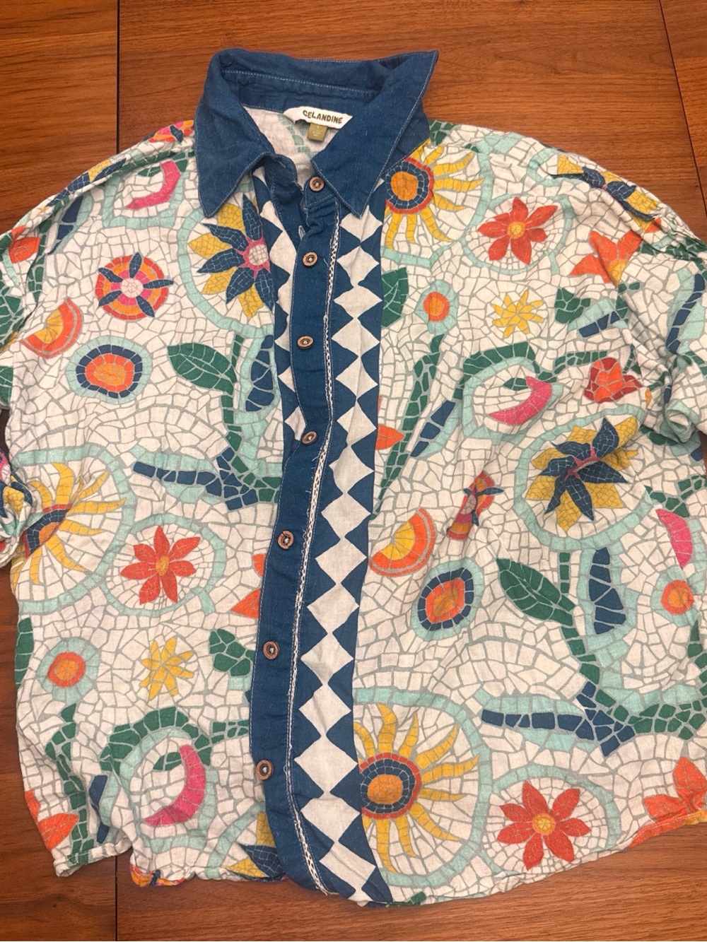 Celandine Floral Mosaic Button-Up Shirt — Multicolor